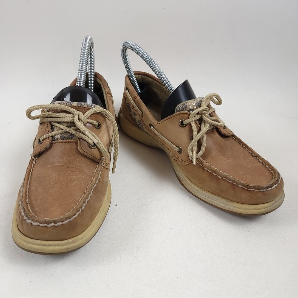 SPERRY TOP SIDER leather leopard Lenin sequin loafers shoes Size 7M